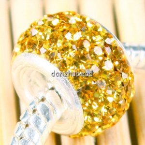 925 SILVER GOLDEN SWAROVSKI CRYSTAL BIG HOLE CHARM BEAD