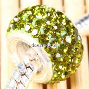 TRUE SILVER OLIVE SWAROVSKI CRYSTAL BIG HOLE CHARM BEAD