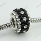 BLACK CLEAR SWAROVSKI CRYSTAL 925 SILVER EUROPEAN BEAD