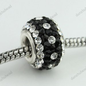 BLACK CLEAR SWAROVSKI CRYSTAL 925 SILVER EUROPEAN BEAD