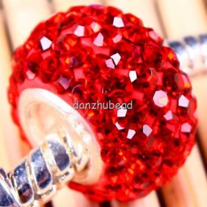 TRUE SILVER RED SWAROVSKI CRYSTAL BIG HOLE CHARM BEAD