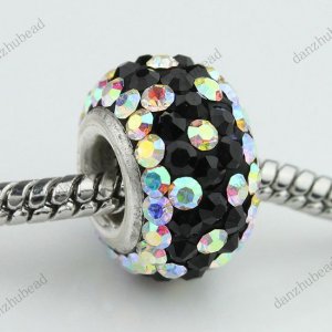 COLORFUL BLACK SWAROVSKI CRYSTAL SILVER EUROPEAN BEAD