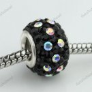 BLACK COLORFUL SWAROVSKI CRYSTAL SILVER EUROPEAN BEAD