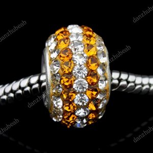 TRUE SILVER GOLDEN SWAROVSKI CRYSTAL LINE CHARM BEAD