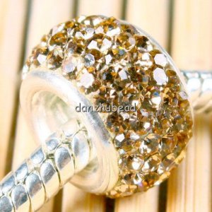 925 SILVER LIGHT GOLDEN SWAROVSKI CRYSTAL BIG HOLE BEAD