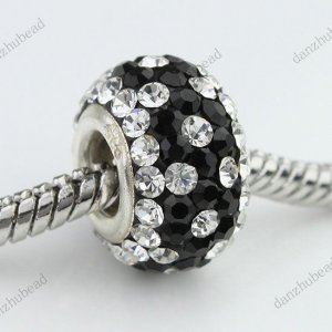 CLEAR BLACK SWAROVSKI CRYSTAL 925 SILVER EUROPEAN BEAD