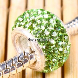 TRUE SILVER LIGHT GREEN SWAROVSKI CRYSTAL BIG HOLE BEAD