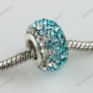 CLEAR TURQUOISE SWAROVSKI CRYSTAL SILVER EUROPEAN BEAD