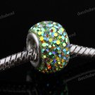 LIGHT GREEN AB SWAROVSKI CRYSTAL SILVER BIG HOLE BEAD