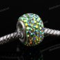 LIGHT GREEN AB SWAROVSKI CRYSTAL SILVER BIG HOLE BEAD