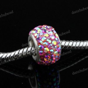 PINK AB SWAROVSKI CRYSTAL 925 SILVER BIG HOLE BEAD