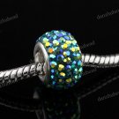 DEEP GREEN AB SWAROVSKI CRYSTAL SILVER BIG HOLE BEAD