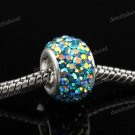 ROYAL BLUE AB SWAROVSKI CRYSTAL SILVER BIG HOLE BEAD