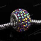 LIGHT PURPLE AB SWAROVSKI CRYSTAL SILVER BIG HOLE BEAD