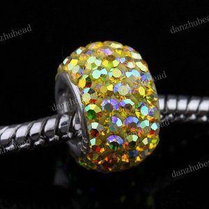 YELLOW AB SWAROVSKI CRYSTAL 925 SILVER BIG HOLE BEAD