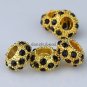 5PCS BLACK CRYSTAL GOLDEN SPACER BIG HOLE CHARM BEADS