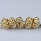 5PCS CLEAR CRYSTAL GOLDEN SPACER BIG HOLE CHARM BEADS