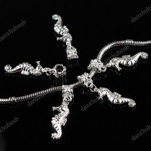 20X SILVER BIG HOLE EUROPEAN CHARM BEADS SEAHORSE PENDANTS FINDINGS