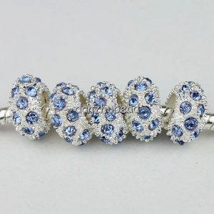 50X WHOLESALE LOTS LIGHT BLUE CRYSTAL SILVER EUROPEAN CHARM BEADS FIINDINGS
