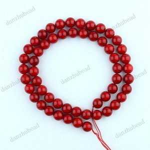 7-8MM FIRE RED SEA CORAL ROUND BALL LOOSE BEADS FINDINGS 1 STRAND