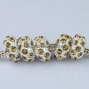 50X WHOLESALE LOTS LIGHT GOLDEN CRYSTAL SILVER EUROPEAN CHARM BEADS FIINDINGS
