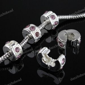 100X LIGHT PURPLE CRYSTAL EUROPEAN STOPPER CLIP CHARM BEADS FINDINGS WHOLESALE