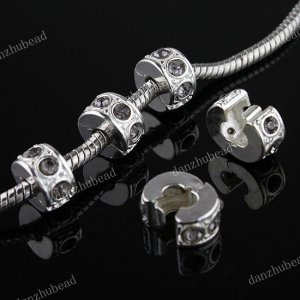 100X GRAY CRYSTAL EUROPEAN SILVER STOPPER CLIP CHARM BEADS FINDINGS WHOLESALE