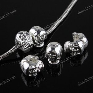 100X SILVER SKULL EUROPEAN STOPPER CLIP/LOCKS CHARM BEADS FINDINGS WHOLESALE