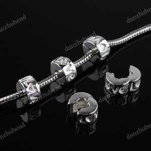 100PCS SILVER 9MM LOVE EUROPEAN STOPPER CLIP/LOCKS CHARM BEADS FINDING WHOLESALE