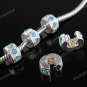 100X OCEAN BLUE CRYSTAL SILVER EUROPEAN STOPPER CLIP CHARM BEADS FINDING