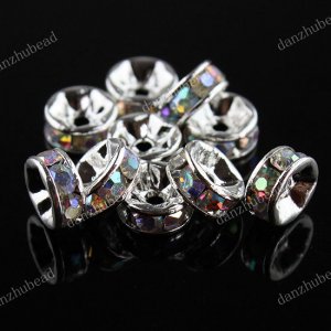 50X WHOLESALE CLEAR AB CRYSTAL SILVER SPACER LOOSE BEADS FINDINGS 6MM