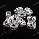 50X CLEAR AB CRYSTAL SILVER SPACER LOOSE BEADS FINDINGS WHOLESALE 8MM