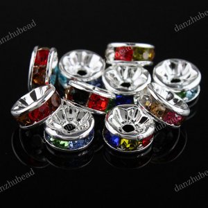 50X MULTICOLOR CRYSTAL SILVER SPACER LOOSE BEADS FINDINGS WHOLESALE 8MM