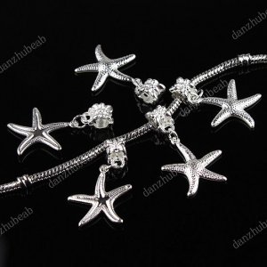 50X SILVER BIG HOLE EUROPEAN CHARM BEADS STARFISH PENDANTS WHOLESALE FINDINGS
