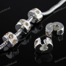 50X LIGHT GOLDEN CRYSTAL EUROPEAN STOPPER CLIP CHARM BEADS FINDINGS WHOLESALE