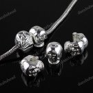 50X SILVER SKULL EUROPEAN STOPPER CLIP/LOCKS CHARM BEADS FINDINGS WHOLESALE 11MM
