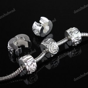 50X SILVER FLOWER EUROPEAN STOPPER CLIP/LOCKS CHARM BEADS FINDINGS 10MM