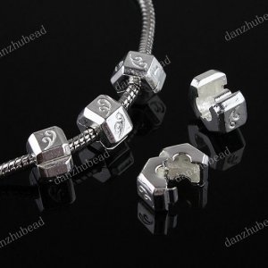 50X SILVER HEXAGON EUROPEAN STOPPER CLIP/LOCKS CHARM BEADS FINDING WHOLESALE