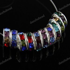 100X WHOLESALE MULTICOLOR CRYSTAL SILVER SPACER BEADS