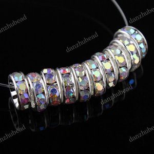 100X WHOLESALE COLORFUL AB CRYSTAL SILVER SPACER BEADS