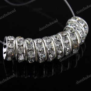 100X WHOLESALE CLEAR CRYSTAL SILVER SPACER BEADS 4X10MM