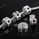 50X DEEP PURPLE CRYSTAL SILVER EUROPEAN STOPPER CHARM BEADS FINDING WHOLESALE