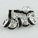 100X BLACK CRYSTAL SILVER SPACER LOOSE BEADS FINDINGS WHOLESALE 8MM