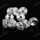 100X WHOLESALE CLEAR CRYSTAL SILVER SPACER LOOSE BEADS FINDINGS 6MM