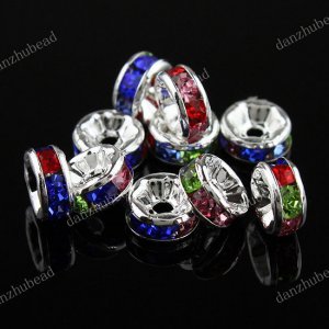 100X WHOLESALE MULTICOLOR CRYSTAL SILVER SPACER LOOSE BEADS FINDINGS 6MM
