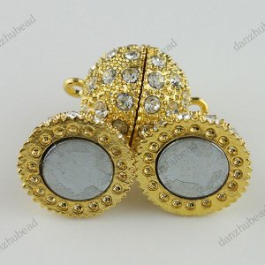 10X CLEAR CRYSTAL GOLDEN MAGNETIC ROUND BALL CLASP FINDINGS 16MM