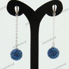 1 PAIR DEEP BLUE SWAROVSKI CRYSTAL TRUE 925 SILVER BALL DANGLE EARRINGS 10MM