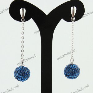 1 PAIR DEEP BLUE SWAROVSKI CRYSTAL TRUE 925 SILVER BALL DANGLE EARRINGS 10MM
