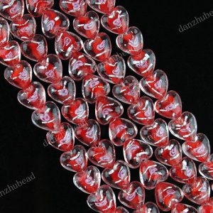 12MM RED GLASS HEART SPACER LOOSE BEADS FINDINGS 1 STRAND 33PCS