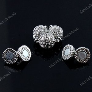 5X CLEAR CRYSTAL 18KGP MAGNETIC ROUND BALL CLASP 10MM